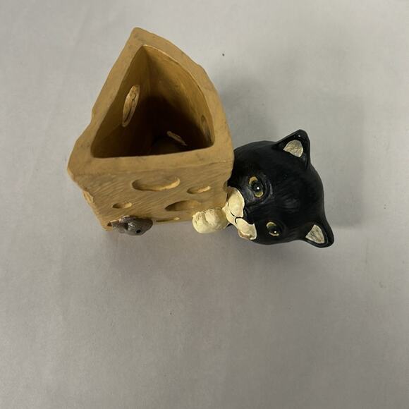 Vintage Figi Brand Tuxedo Cat And Mouse Cheese Pen Holder Vase Votive Holder - Picture 2 of 8